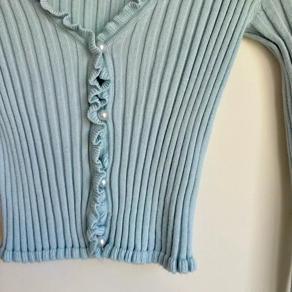 Princess Polly Blue Ribbed Ruffle Top XS/S - Picture 6 of 7